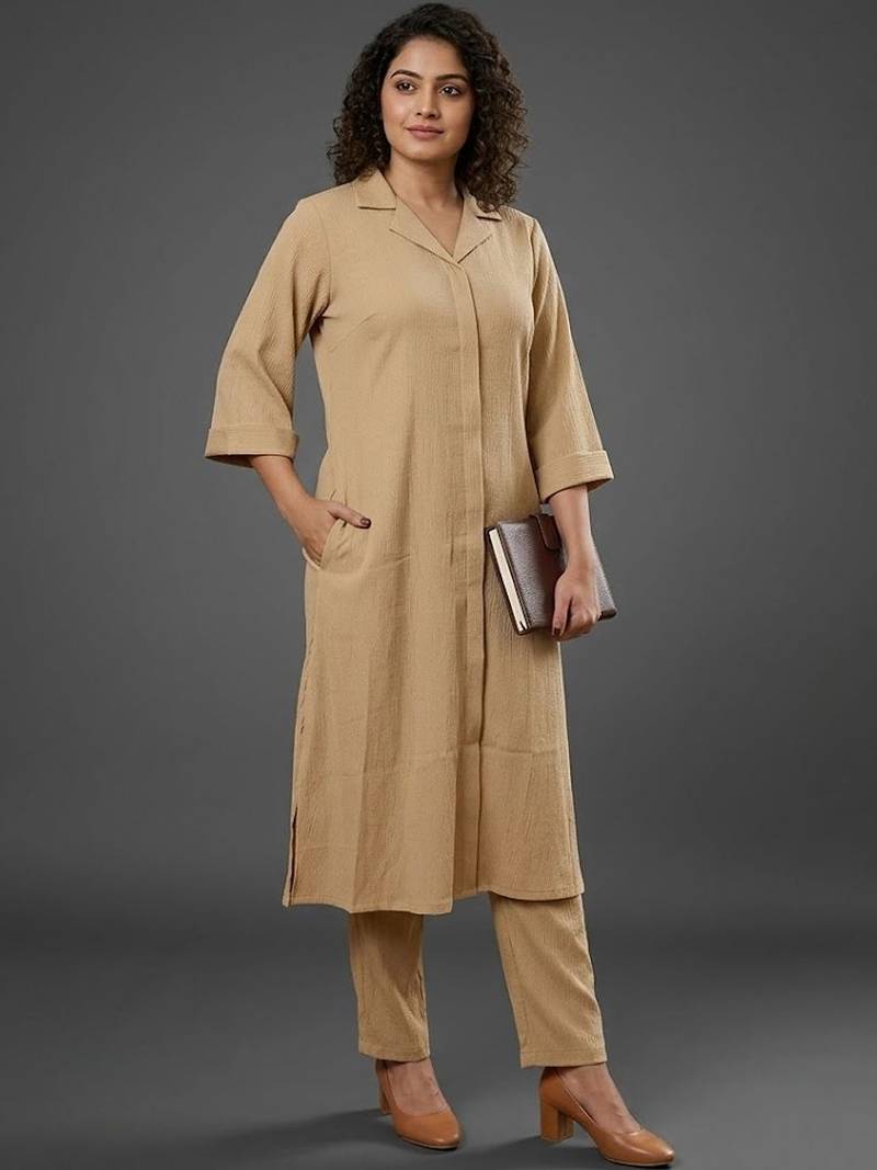 formal women regular silk crepe kurta with trousers