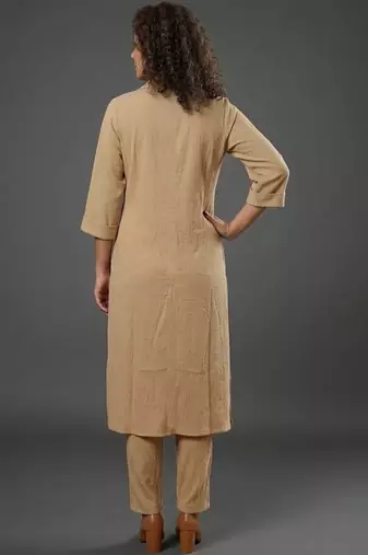 formal women regular silk crepe kurta with trousers