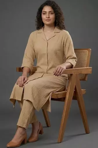 formal women regular silk crepe kurta with trousers