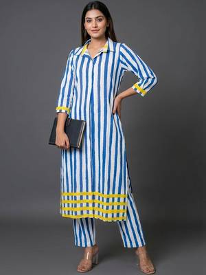 office-wear women printed regular kurta with trousers 1