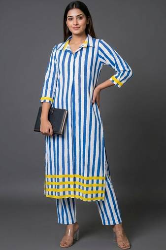office-wear women printed regular kurta with trousers