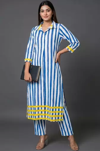 office-wear women printed regular kurta with trousers