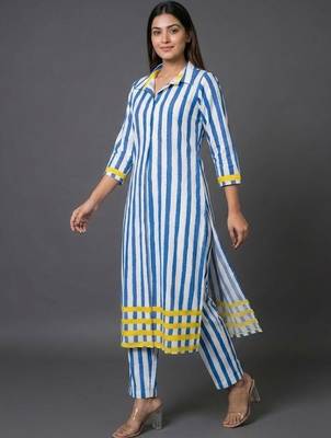 office-wear women printed regular kurta with trousers 4
