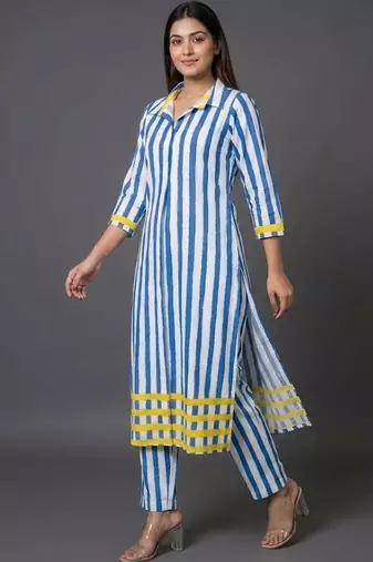 office-wear women printed regular kurta with trousers