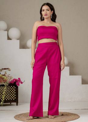 Fuchsia pink cotton co-ord set with blazer 4