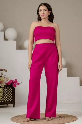 Fuchsia pink cotton co-ord set with blazer
