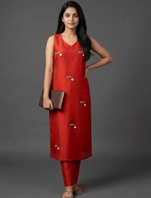structured workwear women ethnic motifs embroidered regular thread work kurta with trousers 1