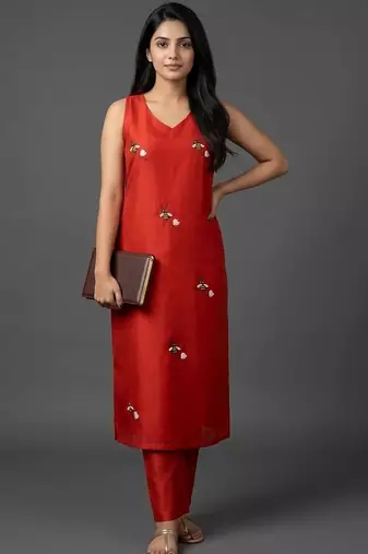 structured workwear women ethnic motifs embroidered regular thread work kurta with trousers