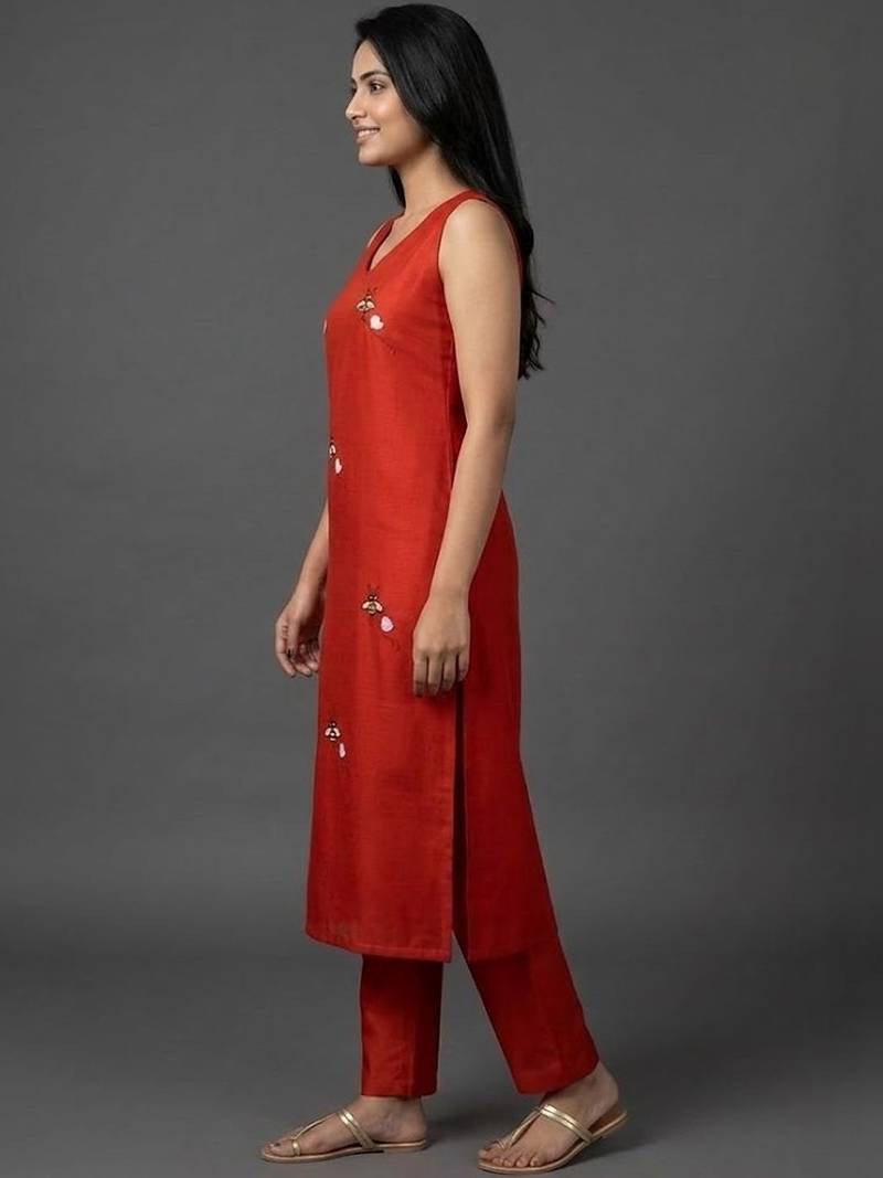 structured workwear women ethnic motifs embroidered regular thread work kurta with trousers