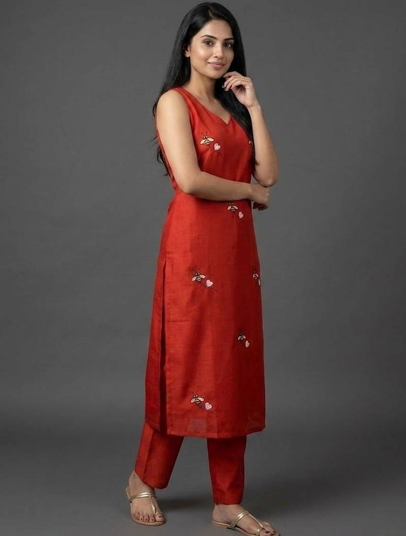 structured workwear women ethnic motifs embroidered regular thread work kurta with trousers