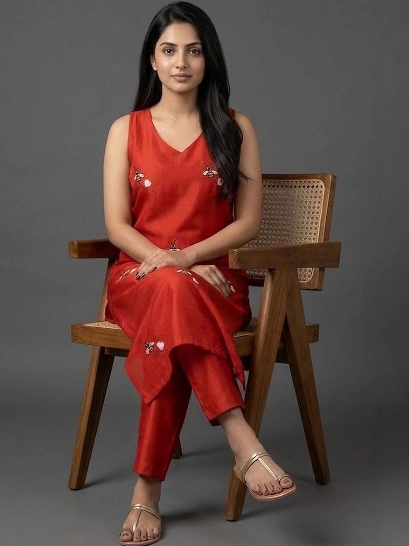 structured workwear women ethnic motifs embroidered regular thread work kurta with trousers