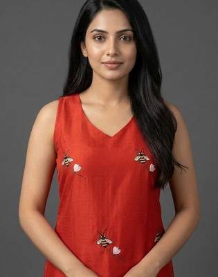 structured workwear women ethnic motifs embroidered regular thread work kurta with trousers 6