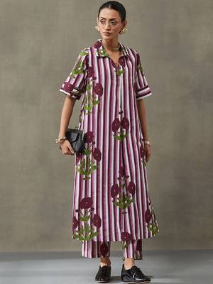 workwear women printed regular cotton kurta with trousers 1