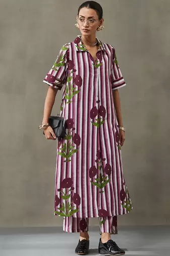 workwear women printed regular cotton kurta with trousers