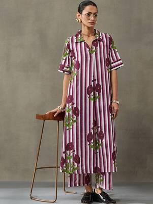 workwear women printed regular cotton kurta with trousers 2