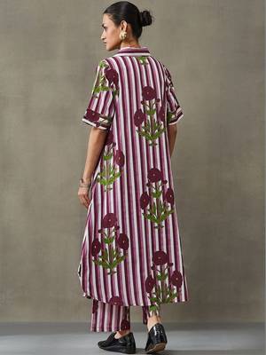workwear women printed regular cotton kurta with trousers 6
