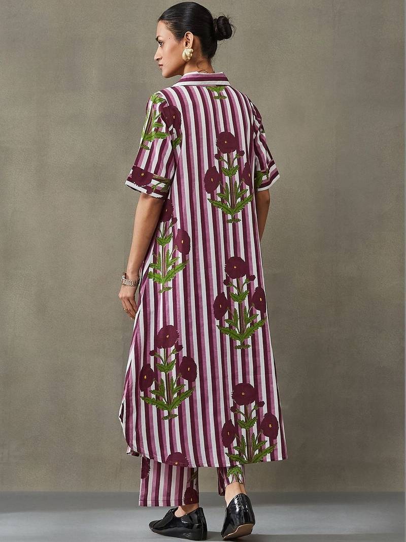 workwear women printed regular cotton kurta with trousers