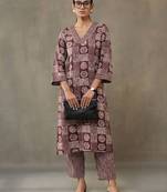 office-wear women ethnic motifs printed regular cotton kurta with trousers