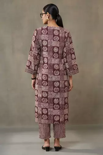 office-wear women ethnic motifs printed regular cotton kurta with trousers