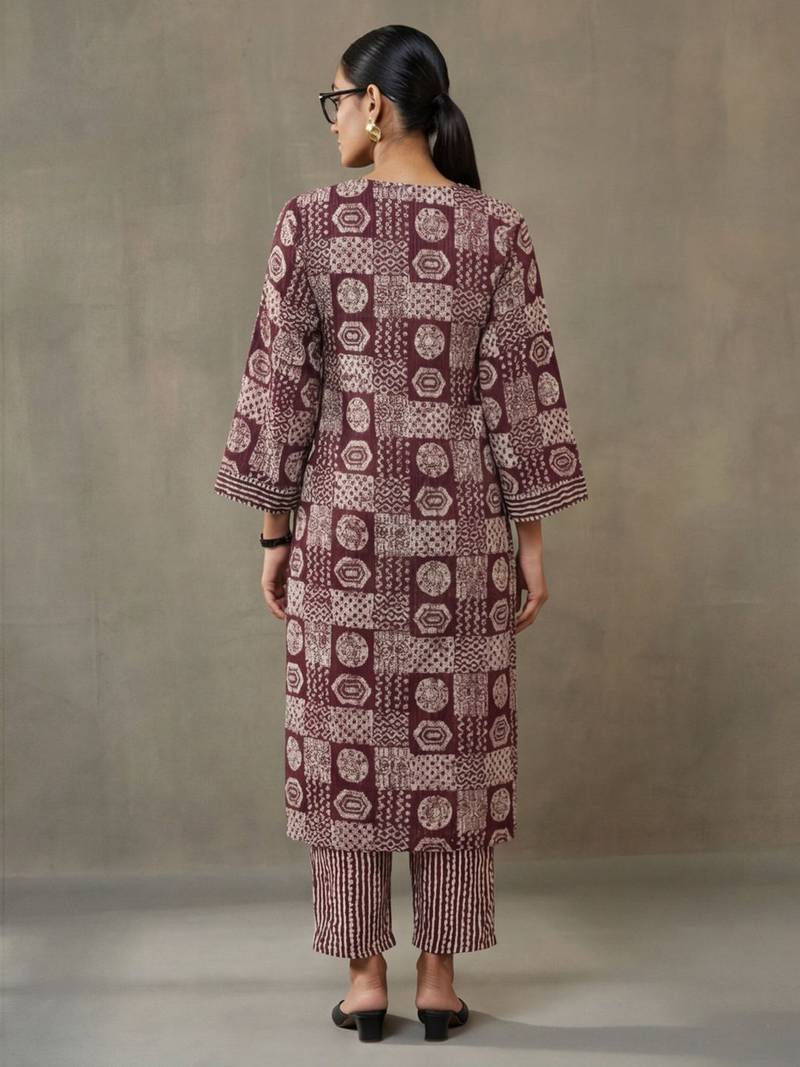 office-wear women ethnic motifs printed regular cotton kurta with trousers