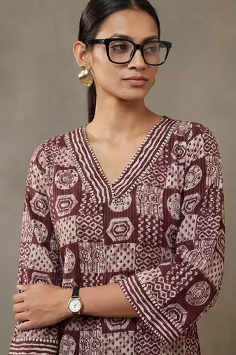 office-wear women ethnic motifs printed regular cotton kurta with trousers