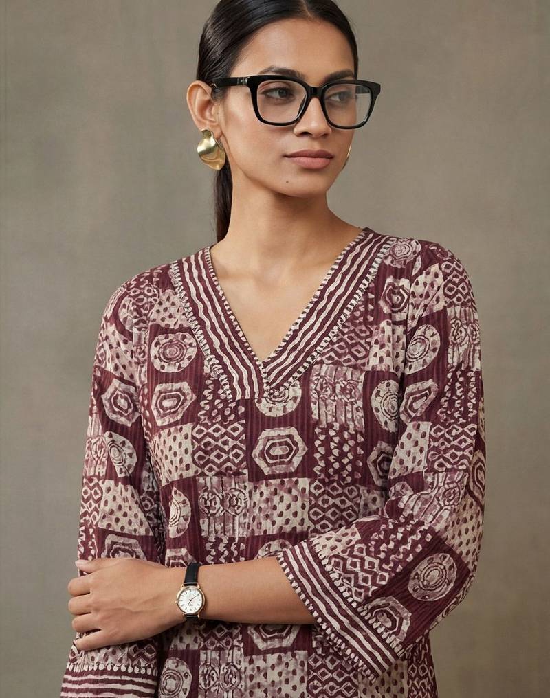 office-wear women ethnic motifs printed regular cotton kurta with trousers