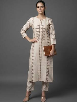 formal women printed regular chanderi silk kurta with trousers 1