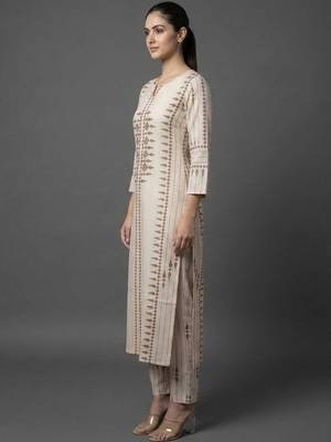 formal women printed regular chanderi silk kurta with trousers 2
