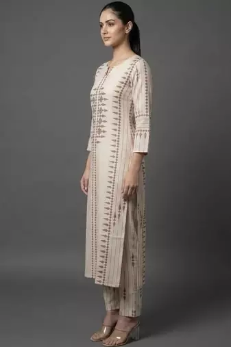 formal women printed regular chanderi silk kurta with trousers