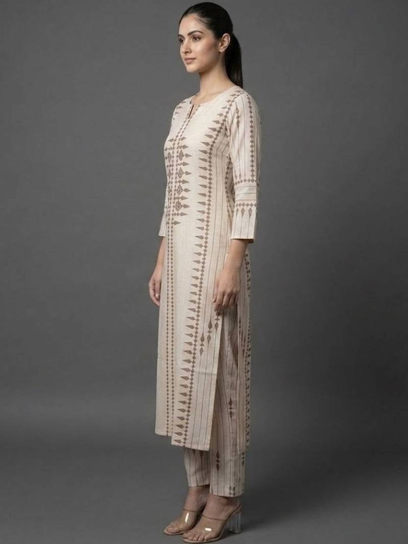 formal women printed regular chanderi silk kurta with trousers