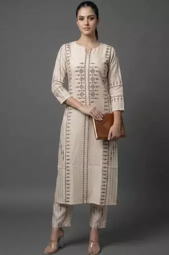 formal women printed regular chanderi silk kurta with trousers