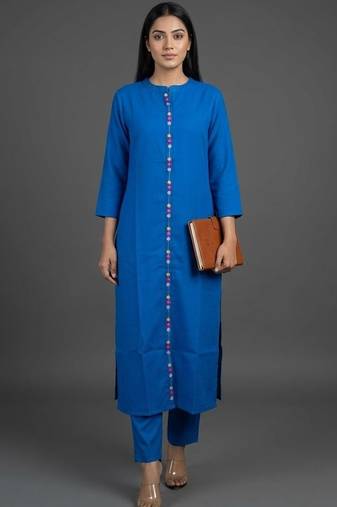smart women regular thread work kurta with trousers