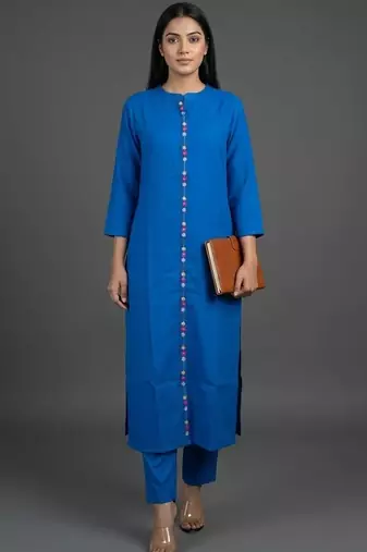 smart women regular thread work kurta with trousers