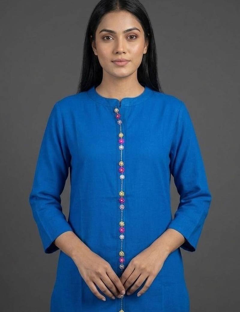 smart women regular thread work kurta with trousers