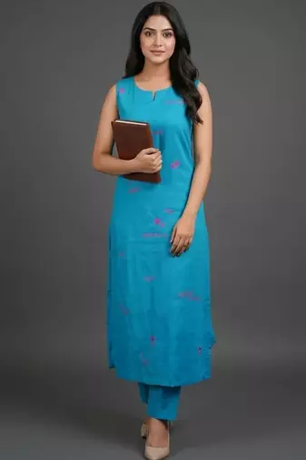 formal women ethnic motifs embroidered regular thread work kurta with trousers