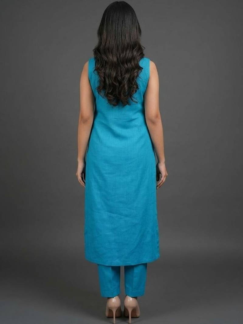 formal women ethnic motifs embroidered regular thread work kurta with trousers