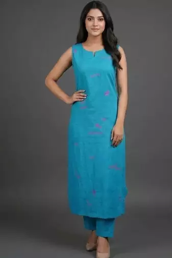 formal women ethnic motifs embroidered regular thread work kurta with trousers