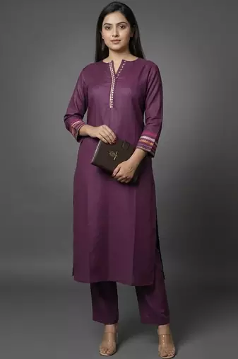 smart women ethnic motifs embroidered regular thread work kurta with trousers