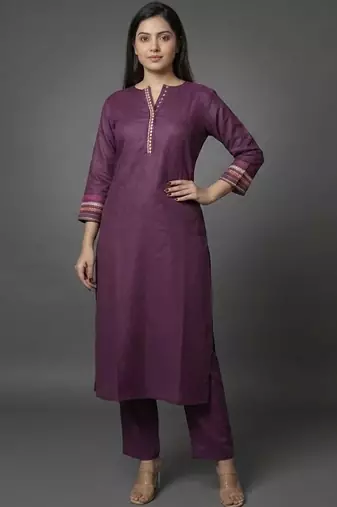 smart women ethnic motifs embroidered regular thread work kurta with trousers