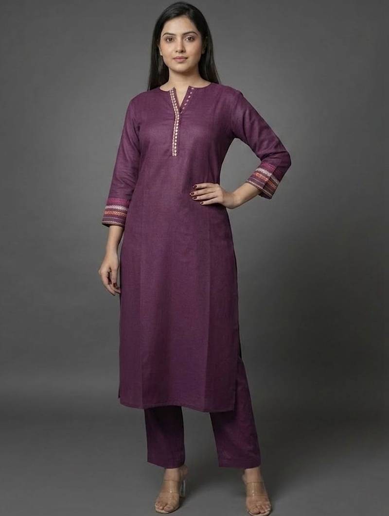 smart women ethnic motifs embroidered regular thread work kurta with trousers