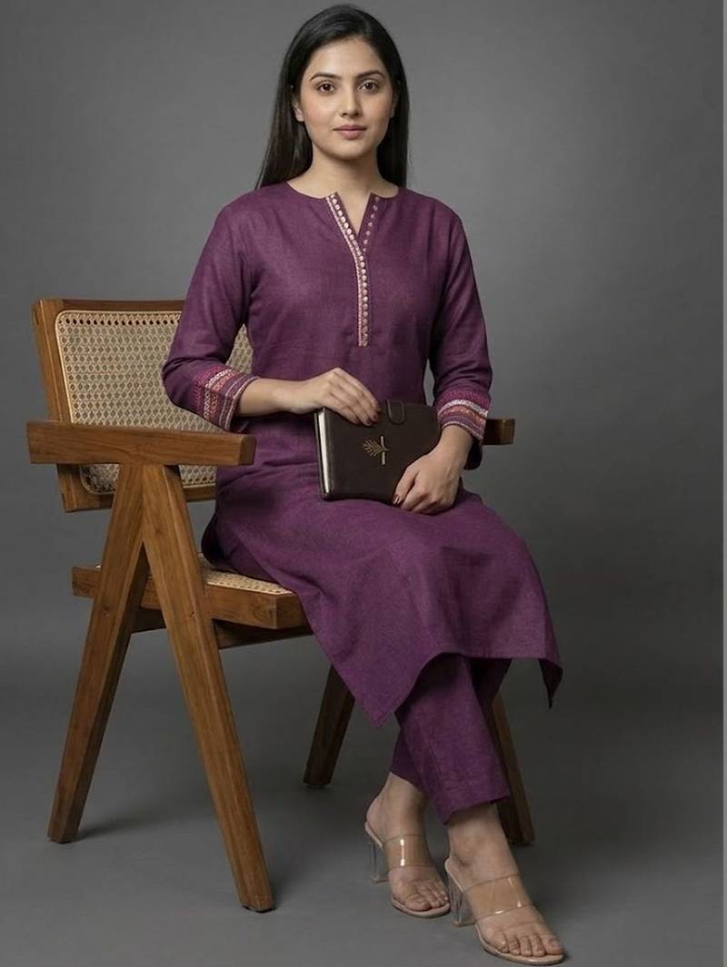 smart women ethnic motifs embroidered regular thread work kurta with trousers