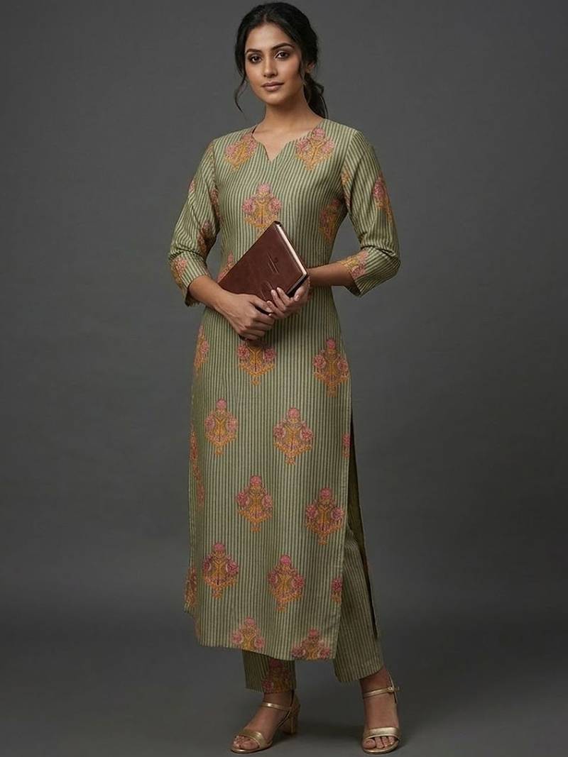 contemporary formal women ethnic motifs printed regular kurta with trousers