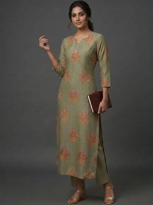 contemporary formal women ethnic motifs printed regular kurta with trousers 4