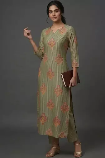contemporary formal women ethnic motifs printed regular kurta with trousers