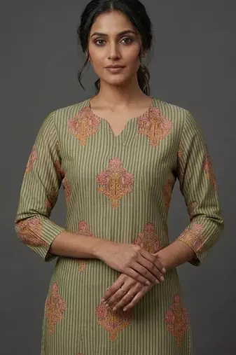 contemporary formal women ethnic motifs printed regular kurta with trousers