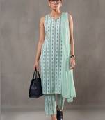 structured women printed regular cotton kurta with trousers & with dupatta