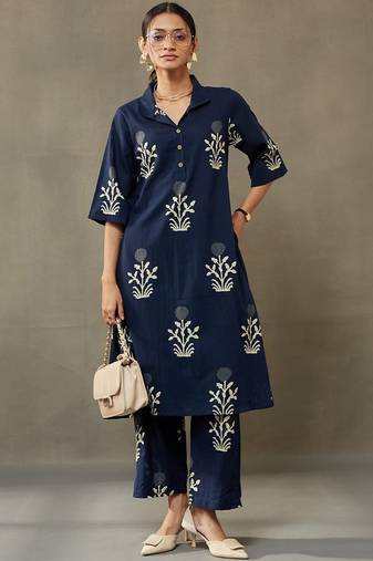 everyday classic women ethnic motifs printed regular cotton kurta with palazzos