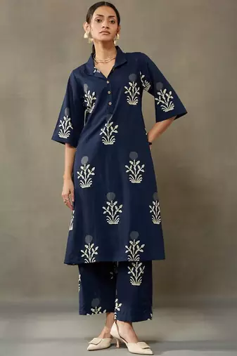 everyday classic women ethnic motifs printed regular cotton kurta with palazzos