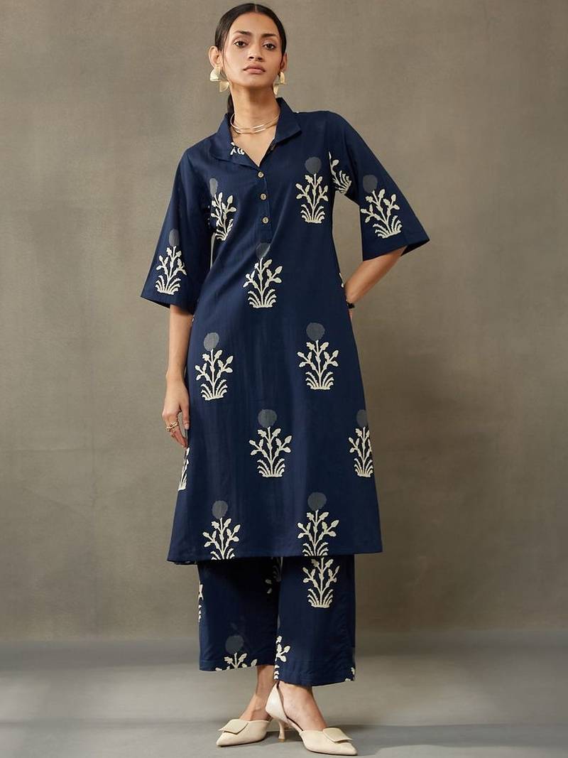 everyday classic women ethnic motifs printed regular cotton kurta with palazzos