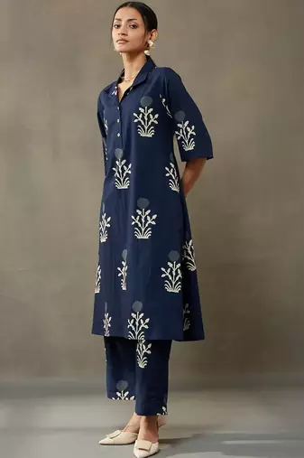 everyday classic women ethnic motifs printed regular cotton kurta with palazzos
